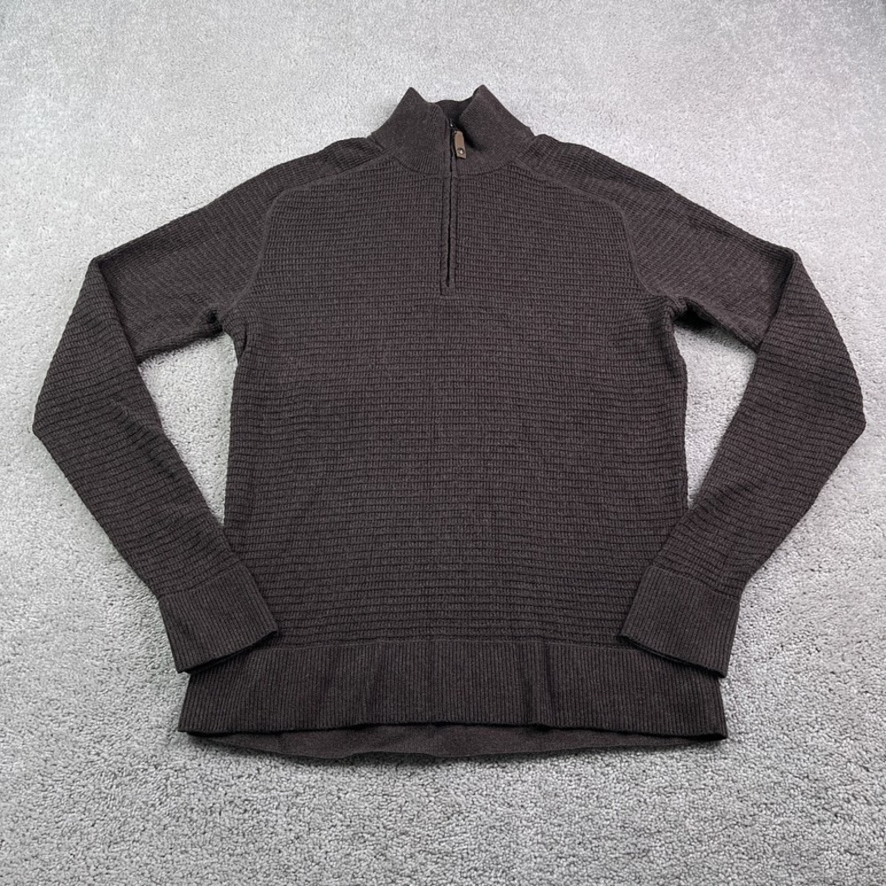 Royal Robbins Sweater Mens Large Brown Wool Blend Ribbed Half Zip Pullover